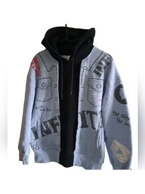 INFINITE hooded sweater pull over hoody cotton blend graphics men coastal blue M